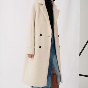 Maje Double-breasted Tricotine Coat in Powder - Small - NEW w/o tags